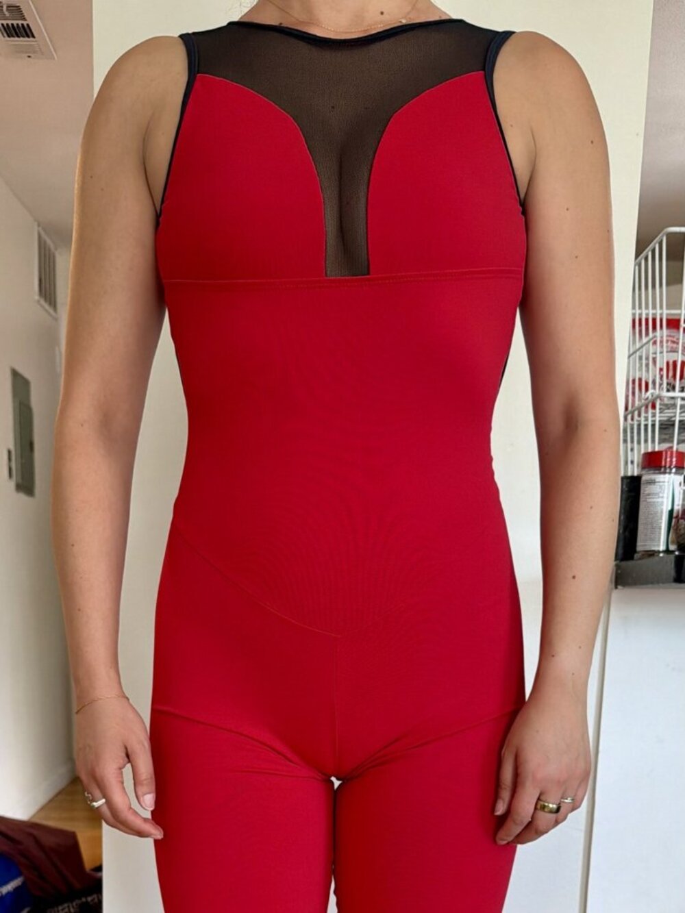 Red Black Mesh Stretch Brazilian Jumpsuit